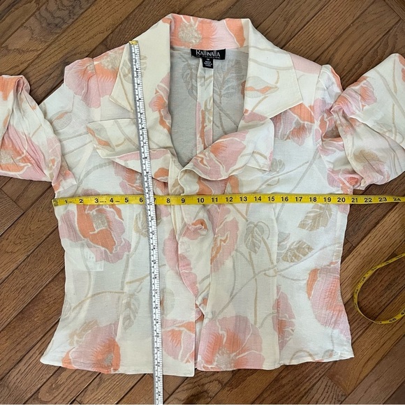 Vintage Raffinalla Cotton/Linen Beachy Pastel Peach Cream Floral Jacket Womens M - Picture 6 of 6